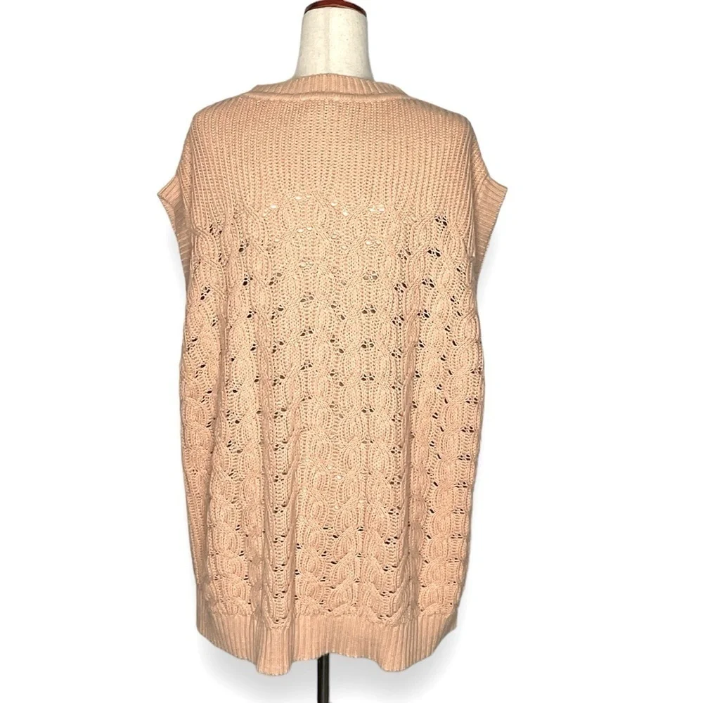 Pact Blush Pink Chunky Knit Cap Sleeve Crewneck Sweater Vest Size XXLarge - Picture 5 of 8